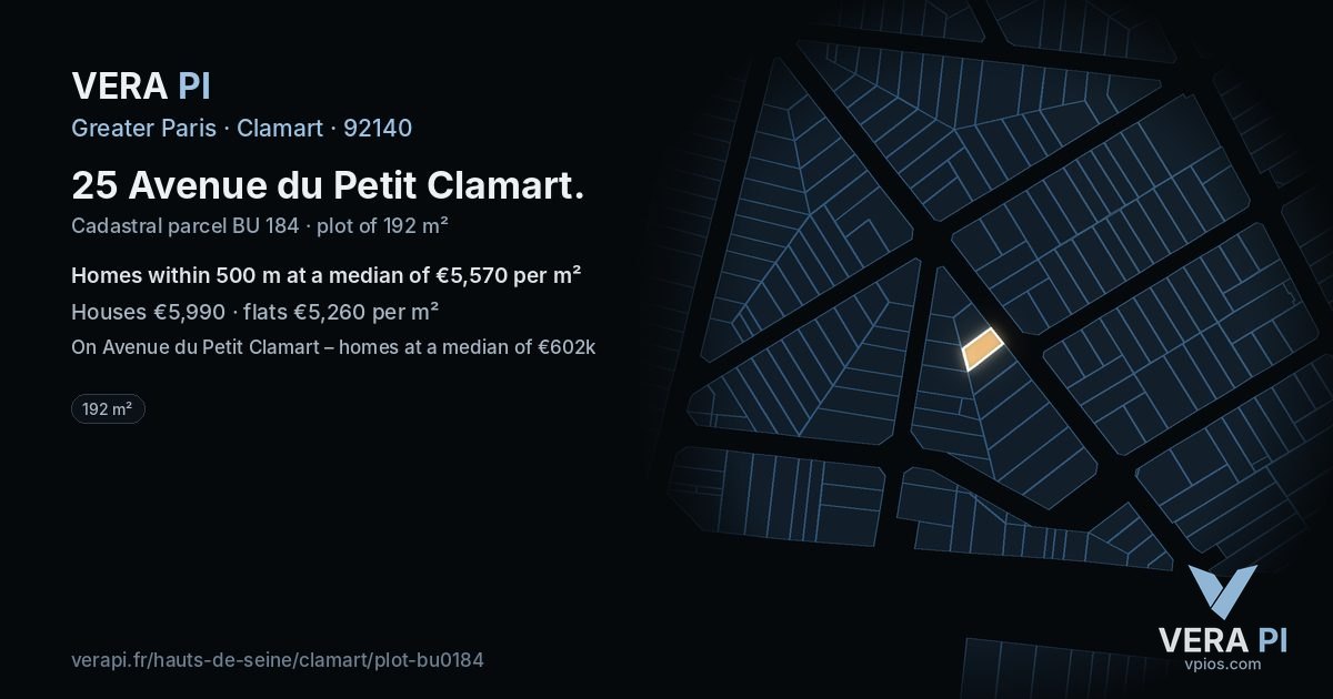 25 Avenue du Petit Clamart, Clamart at night – the plot lit, the parcels around coloured by the prices near them