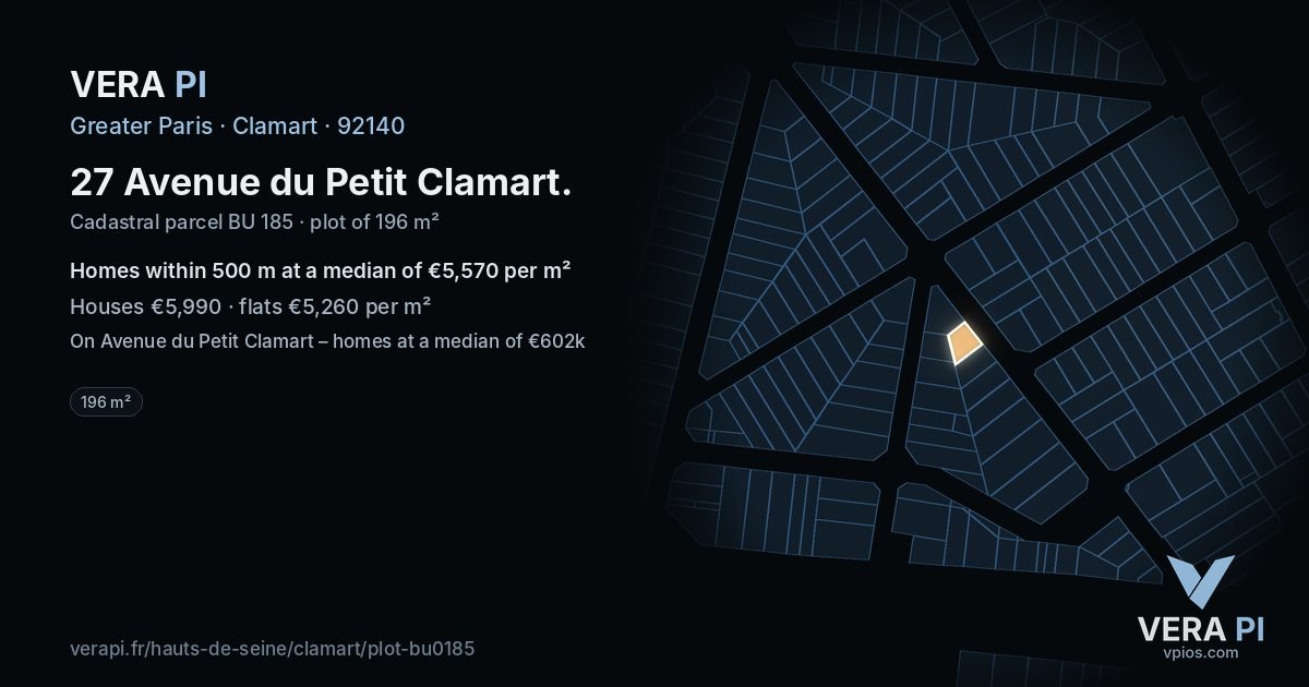 27 Avenue du Petit Clamart, Clamart at night – the plot lit, the parcels around coloured by the prices near them