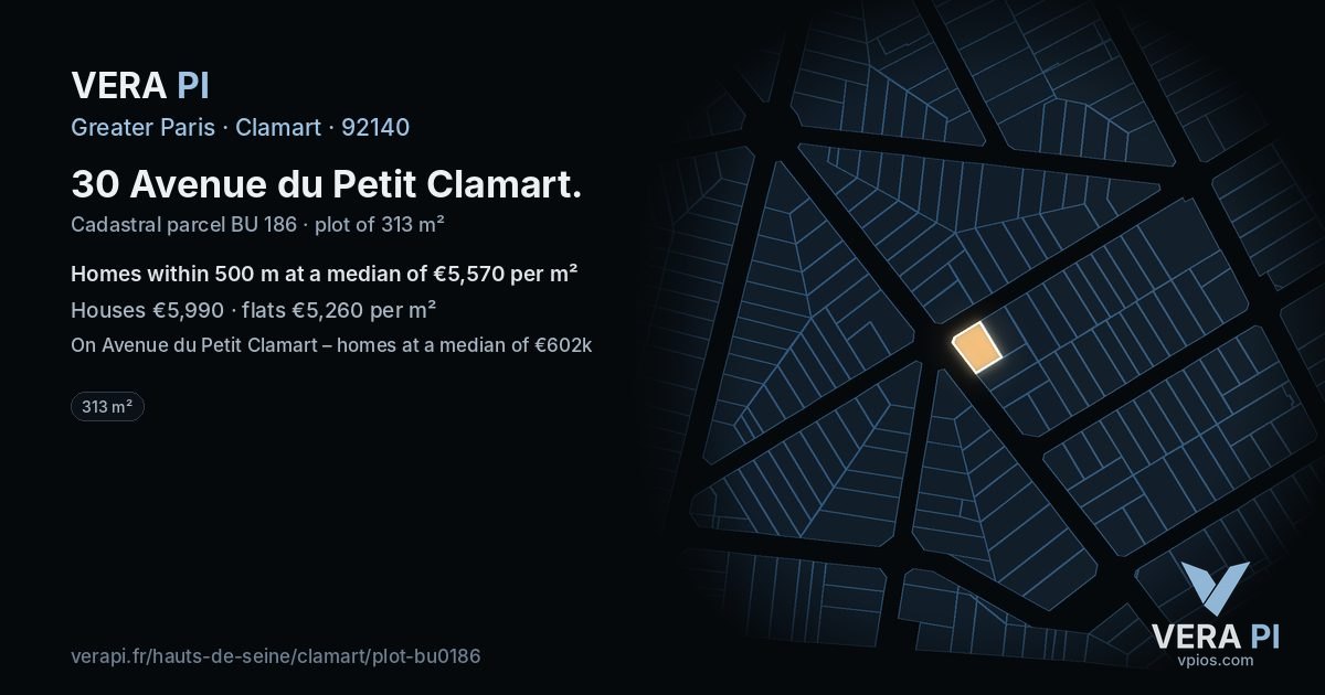 30 Avenue du Petit Clamart, Clamart at night – the plot lit, the parcels around coloured by the prices near them
