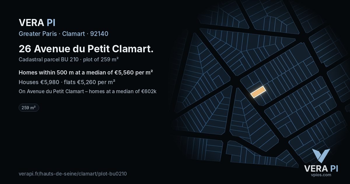 26 Avenue du Petit Clamart, Clamart at night – the plot lit, the parcels around coloured by the prices near them