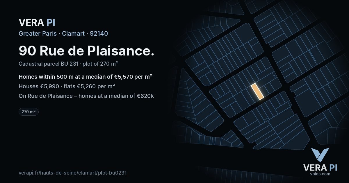90 Rue de Plaisance, Clamart at night – the plot lit, the parcels around coloured by the prices near them