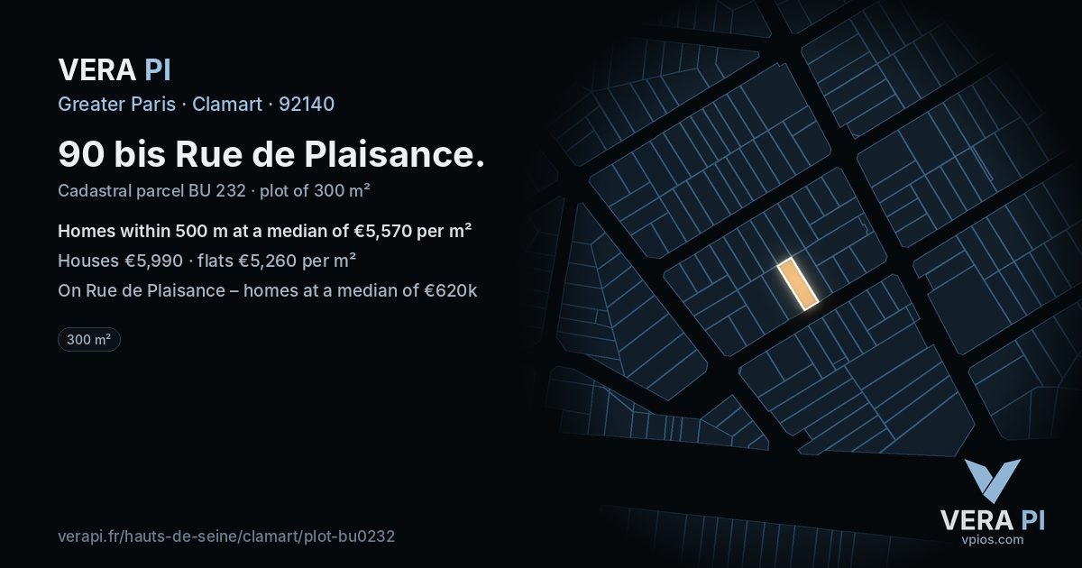 90 bis Rue de Plaisance, Clamart at night – the plot lit, the parcels around coloured by the prices near them