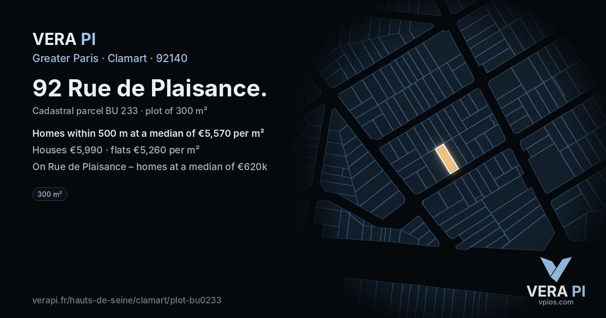 92 Rue de Plaisance, Clamart at night – the plot lit, the parcels around coloured by the prices near them