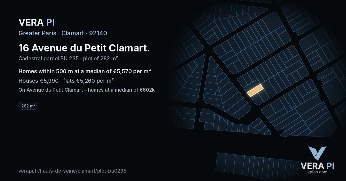 16 Avenue du Petit Clamart, Clamart at night – the plot lit, the parcels around coloured by the prices near them