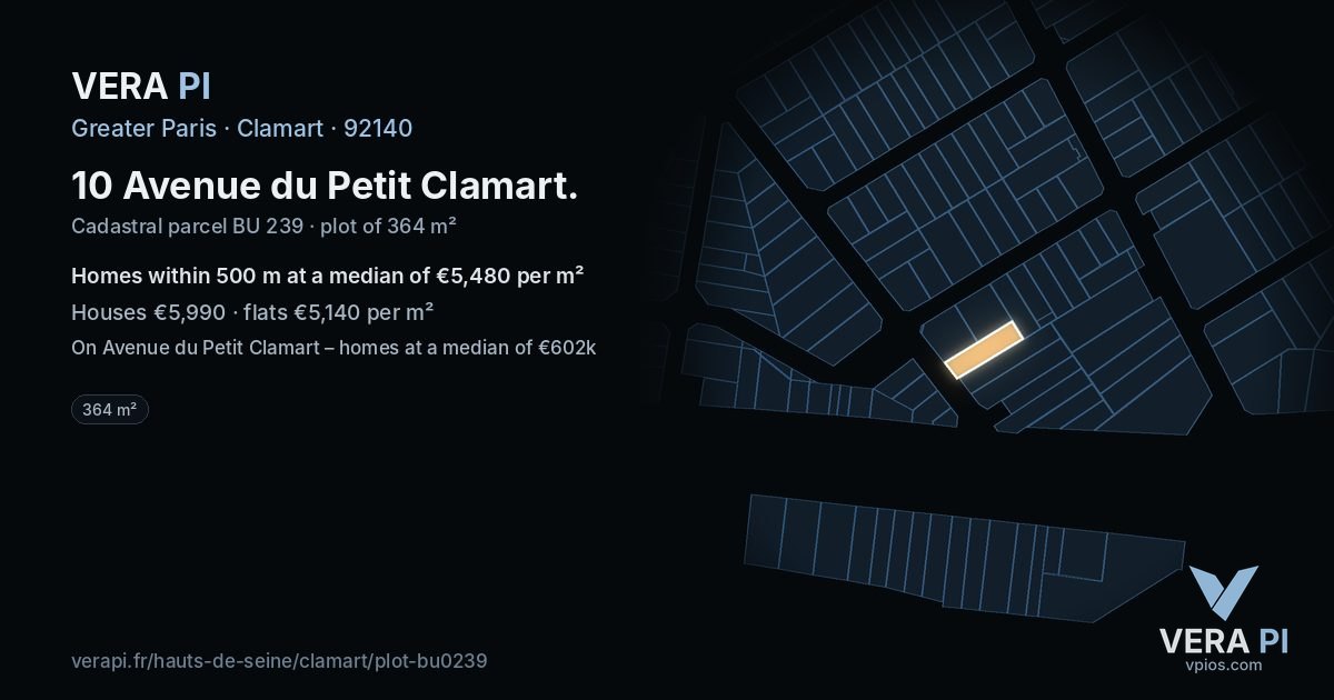 10 Avenue du Petit Clamart, Clamart at night – the plot lit, the parcels around coloured by the prices near them