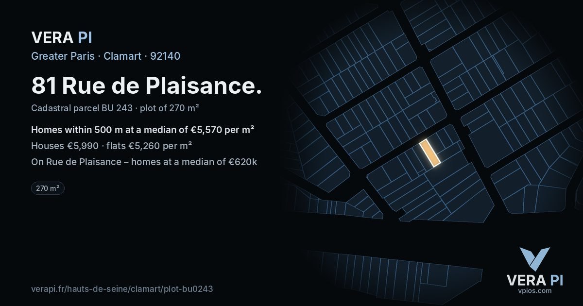 81 Rue de Plaisance, Clamart at night – the plot lit, the parcels around coloured by the prices near them