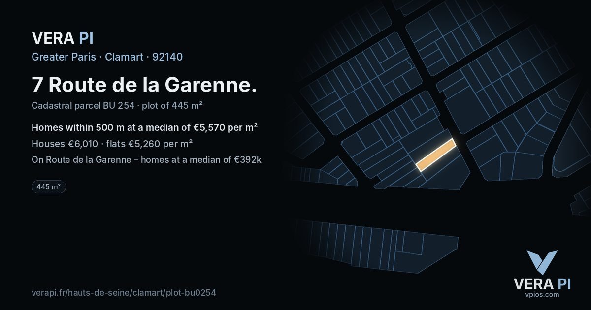 7 Route de la Garenne, Clamart at night – the plot lit, the parcels around coloured by the prices near them