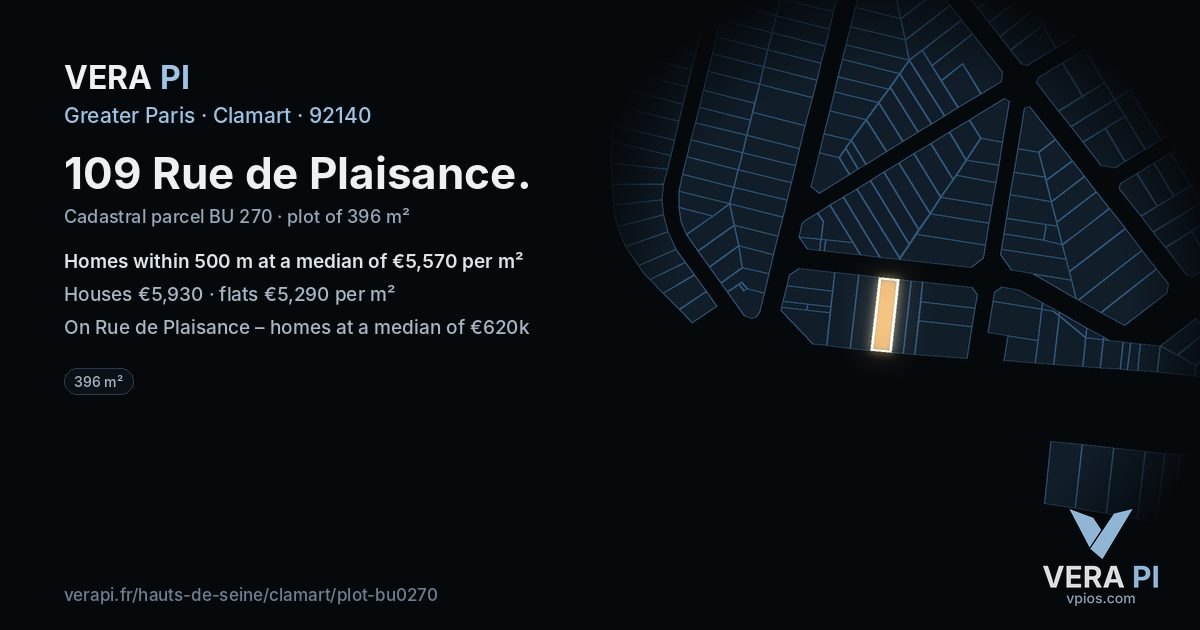 109 Rue de Plaisance, Clamart at night – the plot lit, the parcels around coloured by the prices near them