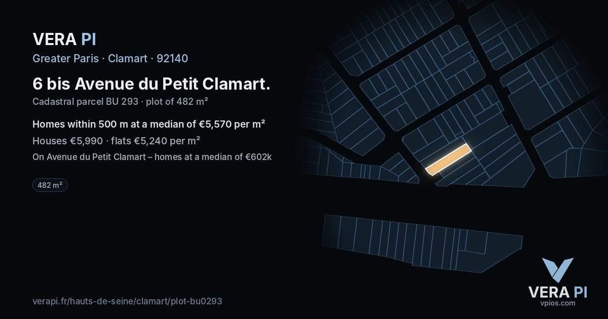 6 bis Avenue du Petit Clamart, Clamart at night – the plot lit, the parcels around coloured by the prices near them