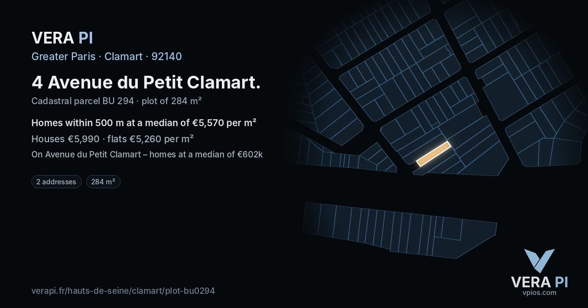4 Avenue du Petit Clamart, Clamart at night – the plot lit, the parcels around coloured by the prices near them