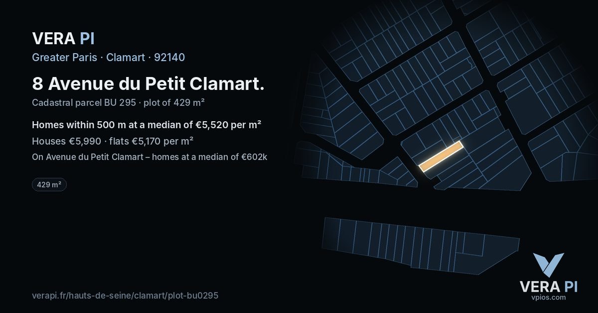 8 Avenue du Petit Clamart, Clamart at night – the plot lit, the parcels around coloured by the prices near them