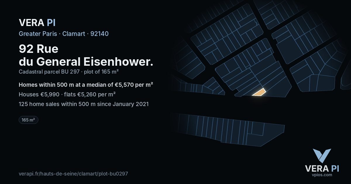 92 Rue du General Eisenhower, Clamart at night – the plot lit, the parcels around coloured by the prices near them