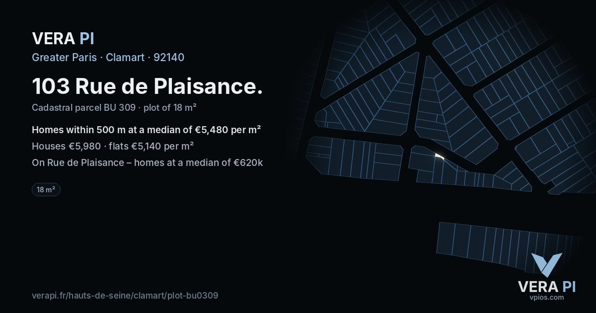 103 Rue de Plaisance, Clamart at night – the plot lit, the parcels around coloured by the prices near them