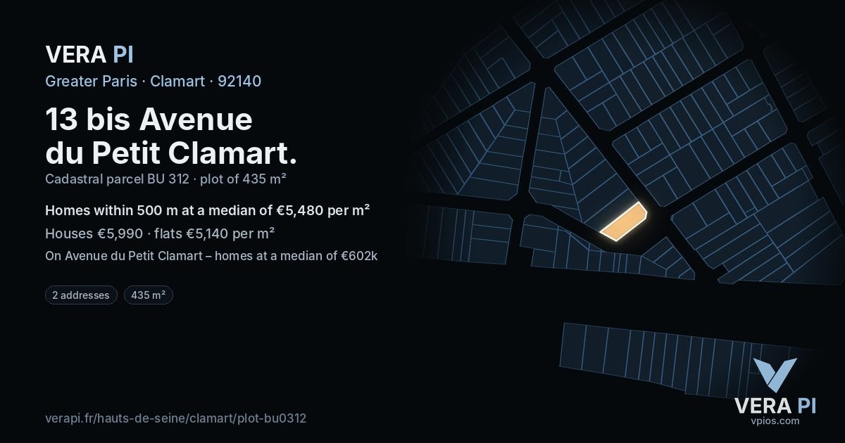 13 bis Avenue du Petit Clamart, Clamart at night – the plot lit, the parcels around coloured by the prices near them