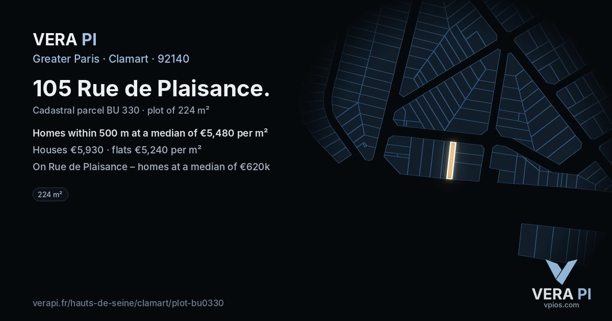 105 Rue de Plaisance, Clamart at night – the plot lit, the parcels around coloured by the prices near them