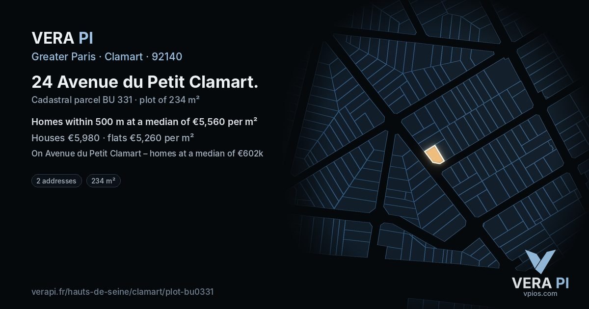 24 Avenue du Petit Clamart, Clamart at night – the plot lit, the parcels around coloured by the prices near them