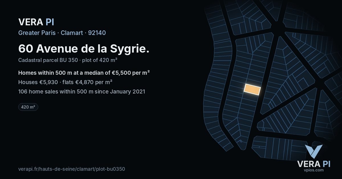60 Avenue de la Sygrie, Clamart at night – the plot lit, the parcels around coloured by the prices near them