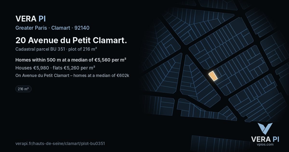 20 Avenue du Petit Clamart, Clamart at night – the plot lit, the parcels around coloured by the prices near them