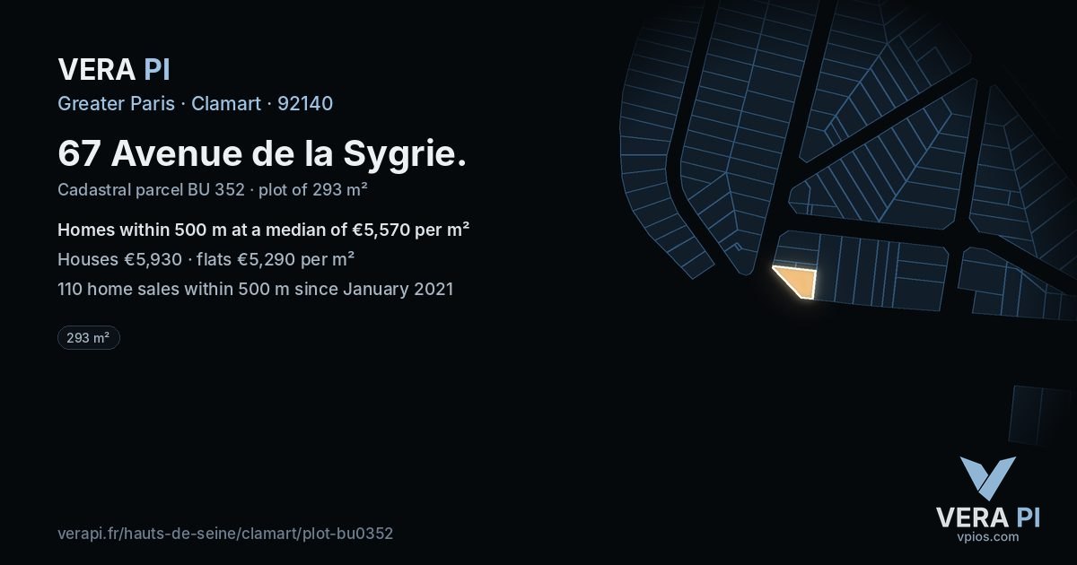 67 Avenue de la Sygrie, Clamart at night – the plot lit, the parcels around coloured by the prices near them