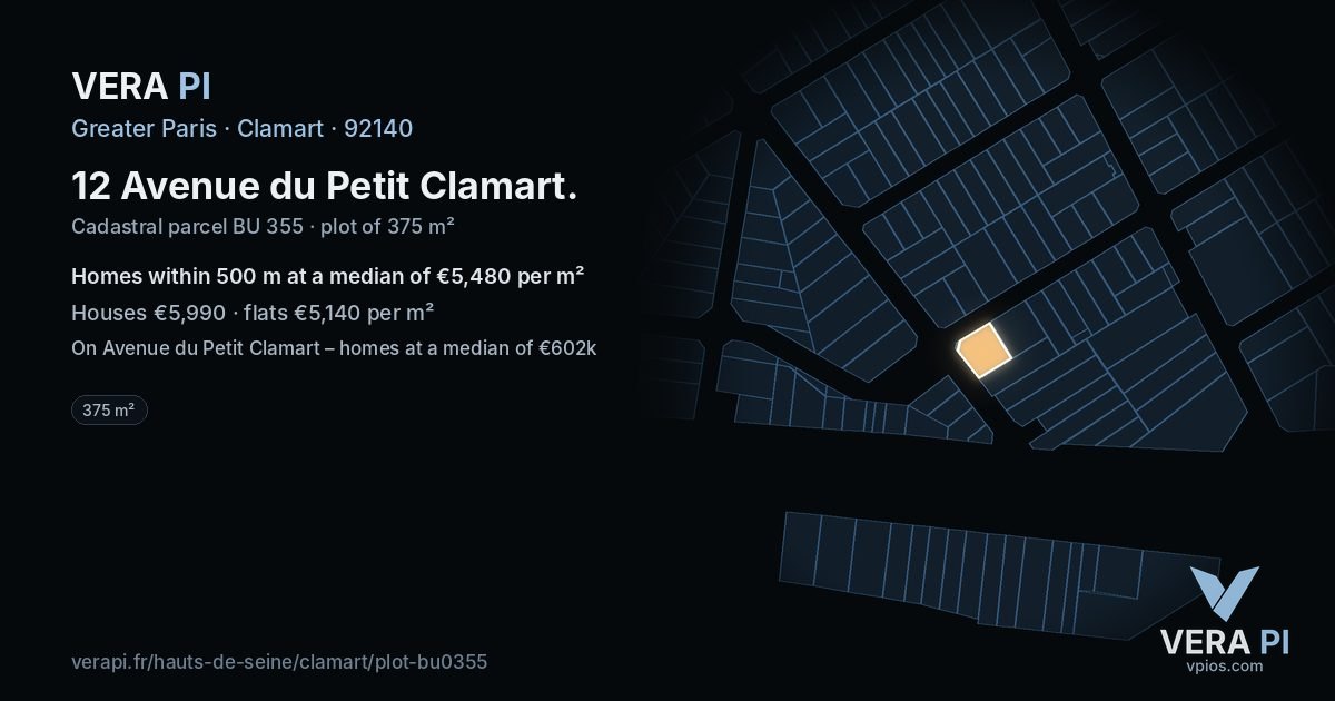 12 Avenue du Petit Clamart, Clamart at night – the plot lit, the parcels around coloured by the prices near them