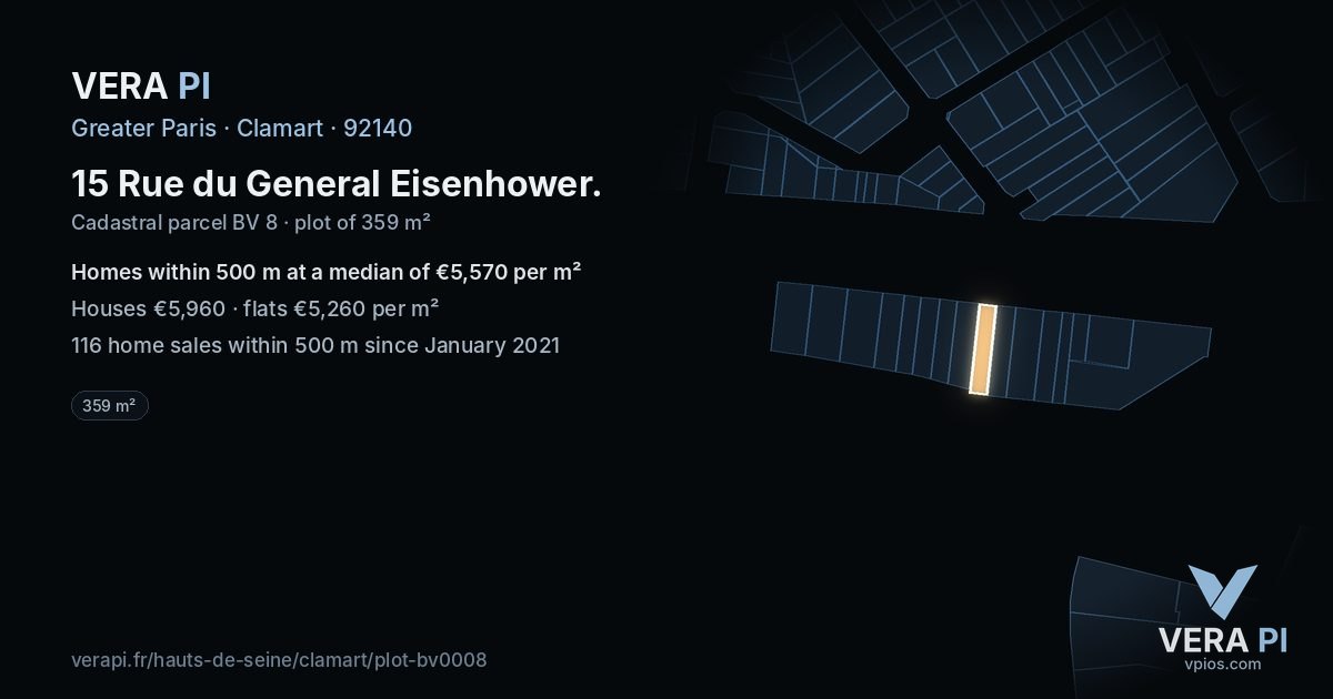 15 Rue du General Eisenhower, Clamart at night – the plot lit, the parcels around coloured by the prices near them