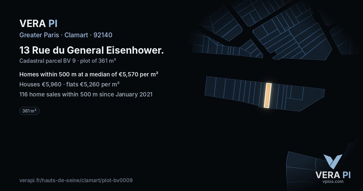 13 Rue du General Eisenhower, Clamart at night – the plot lit, the parcels around coloured by the prices near them