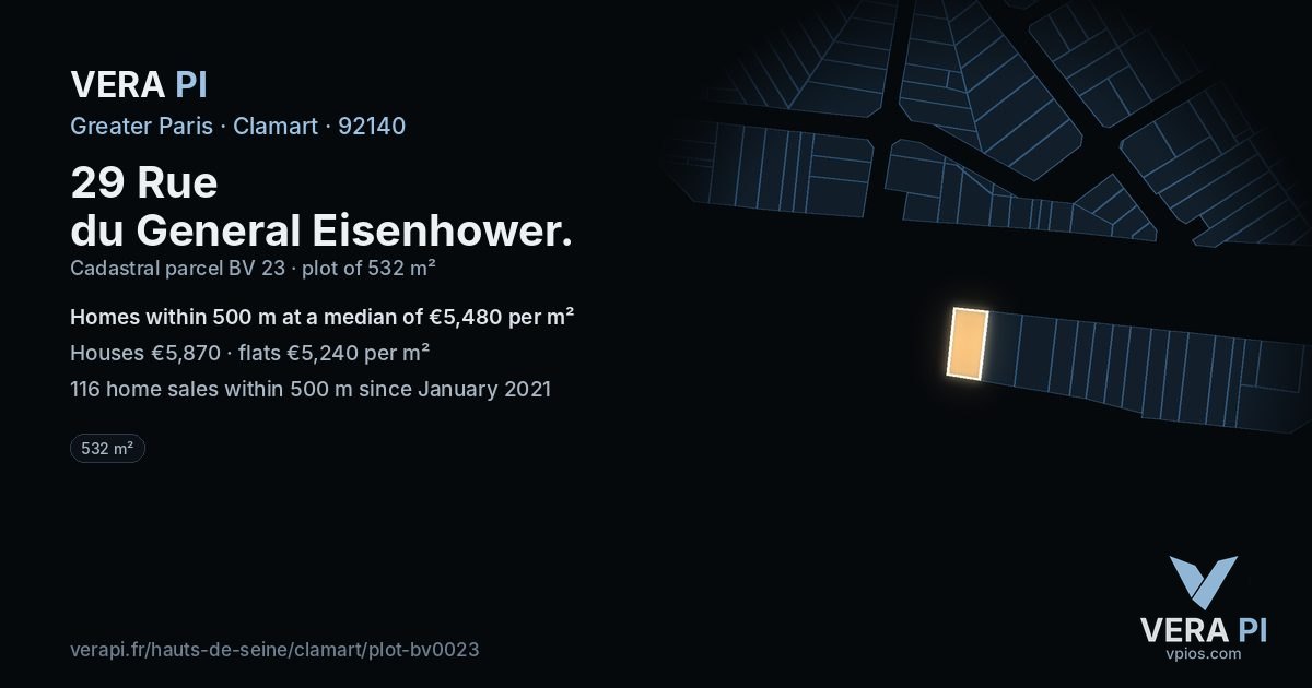 29 Rue du General Eisenhower, Clamart at night – the plot lit, the parcels around coloured by the prices near them
