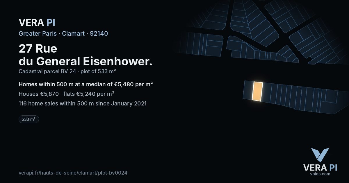 27 Rue du General Eisenhower, Clamart at night – the plot lit, the parcels around coloured by the prices near them
