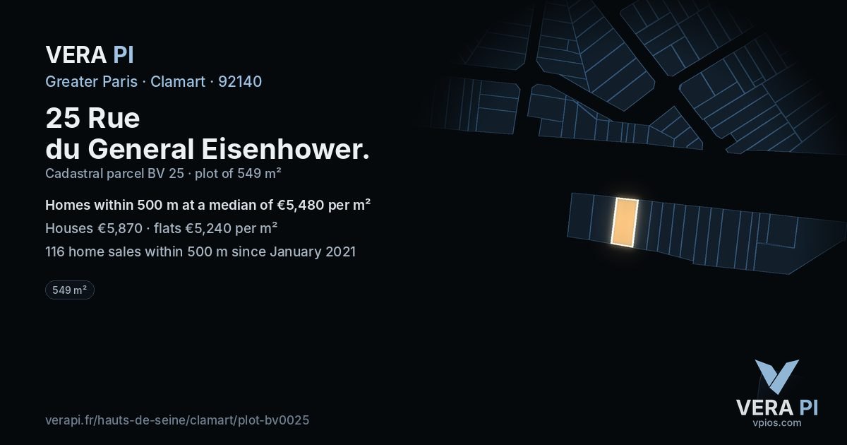 25 Rue du General Eisenhower, Clamart at night – the plot lit, the parcels around coloured by the prices near them