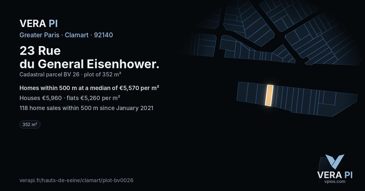 23 Rue du General Eisenhower, Clamart at night – the plot lit, the parcels around coloured by the prices near them