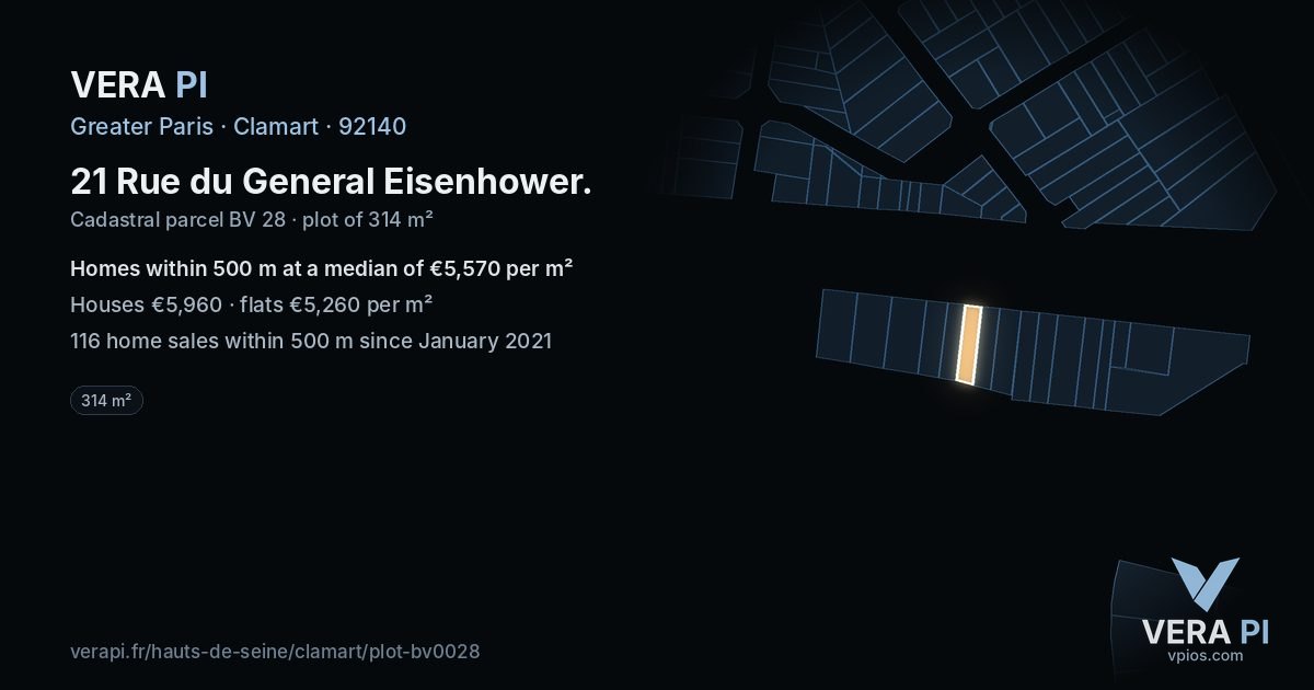 21 Rue du General Eisenhower, Clamart at night – the plot lit, the parcels around coloured by the prices near them