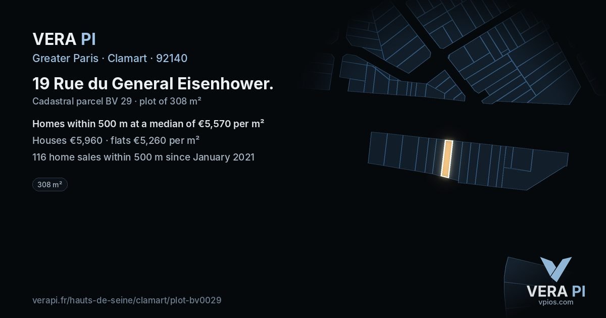 19 Rue du General Eisenhower, Clamart at night – the plot lit, the parcels around coloured by the prices near them