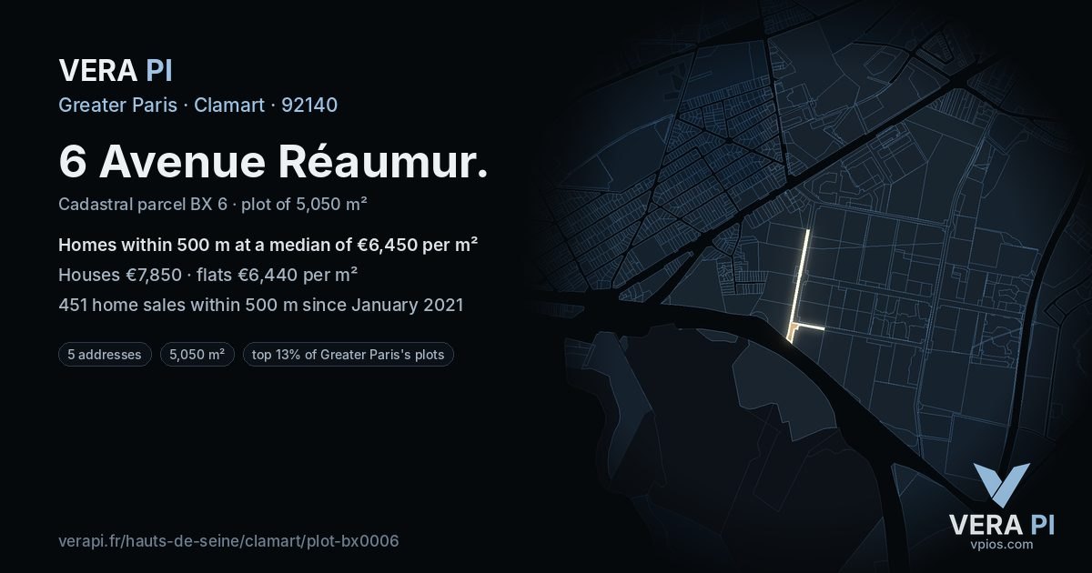 6 Avenue Réaumur, Clamart at night – the plot lit, the parcels around coloured by the prices near them