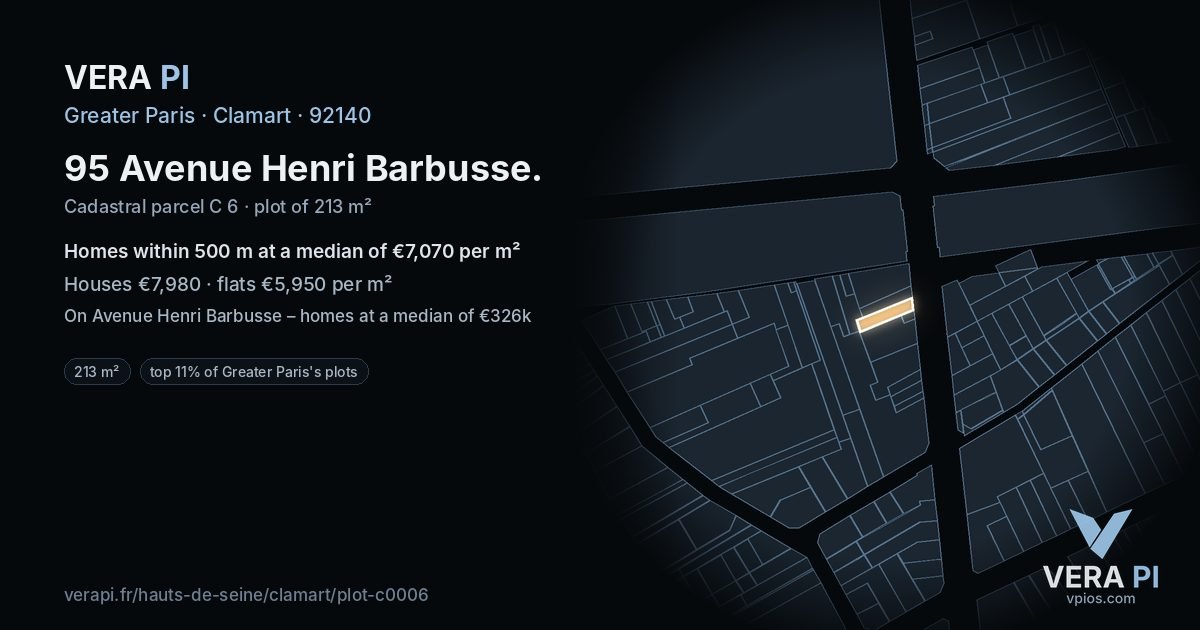 95 Avenue Henri Barbusse, Clamart at night – the plot lit, the parcels around coloured by the prices near them