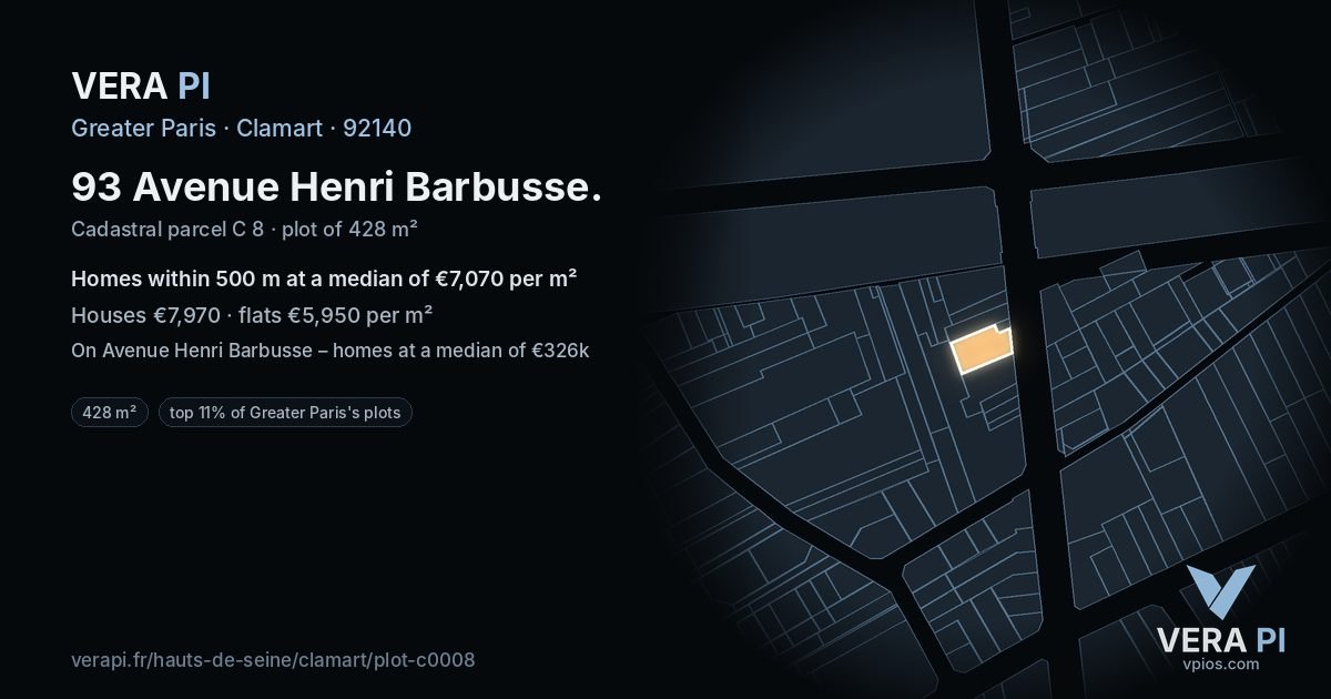 93 Avenue Henri Barbusse, Clamart at night – the plot lit, the parcels around coloured by the prices near them