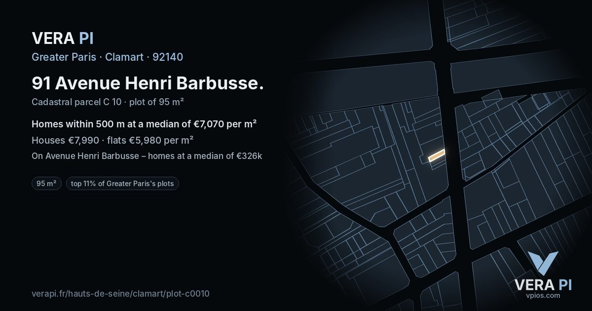 91 Avenue Henri Barbusse, Clamart at night – the plot lit, the parcels around coloured by the prices near them