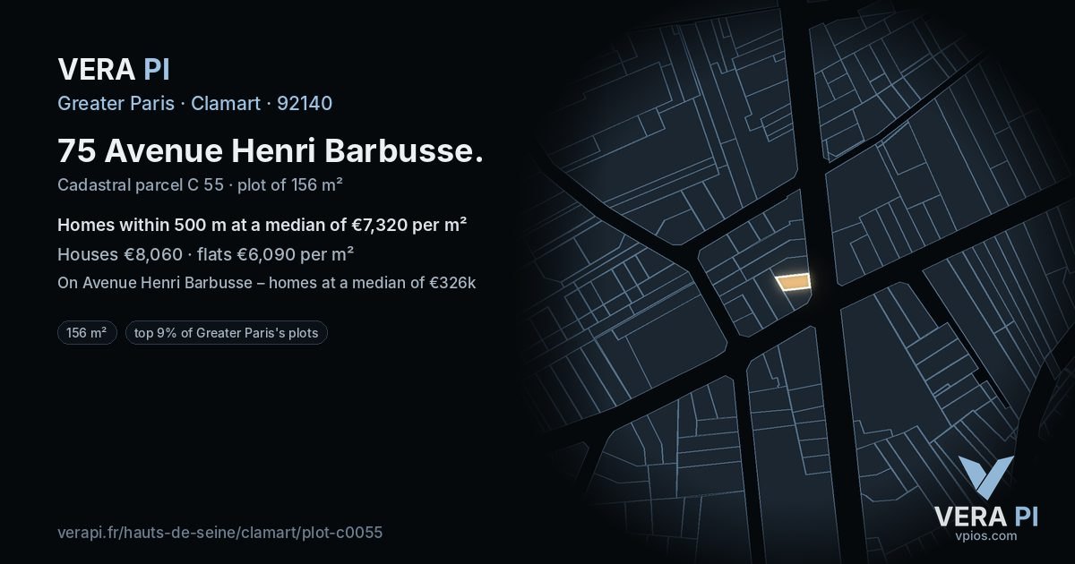 75 Avenue Henri Barbusse, Clamart at night – the plot lit, the parcels around coloured by the prices near them