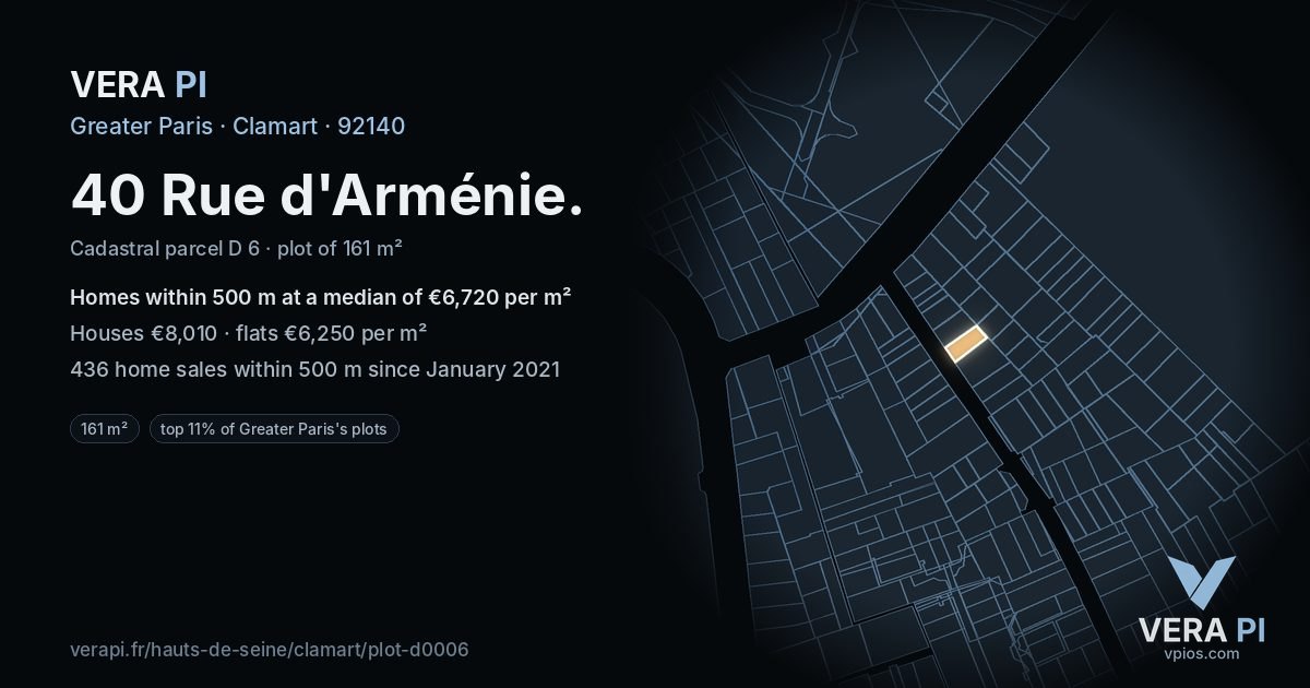 40 Rue d'Arménie, Clamart at night – the plot lit, the parcels around coloured by the prices near them
