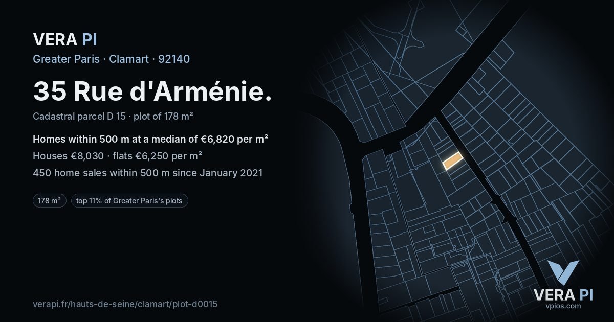 35 Rue d'Arménie, Clamart at night – the plot lit, the parcels around coloured by the prices near them