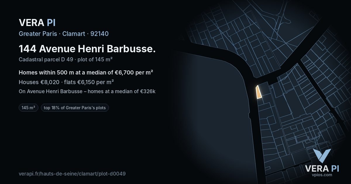 144 Avenue Henri Barbusse, Clamart at night – the plot lit, the parcels around coloured by the prices near them