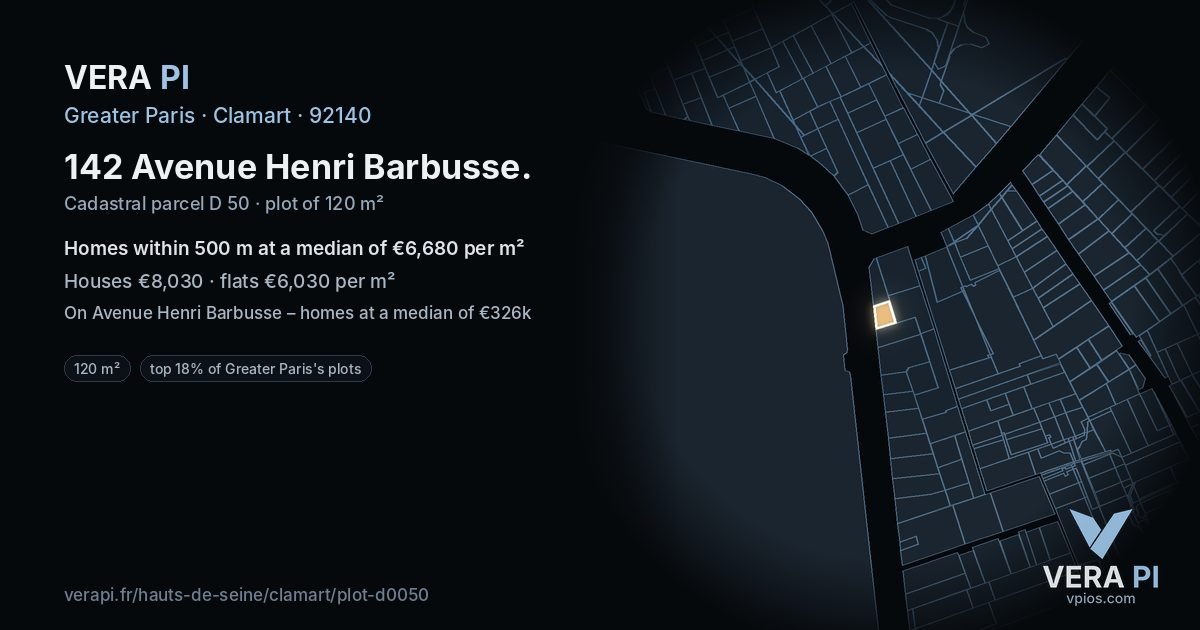 142 Avenue Henri Barbusse, Clamart at night – the plot lit, the parcels around coloured by the prices near them