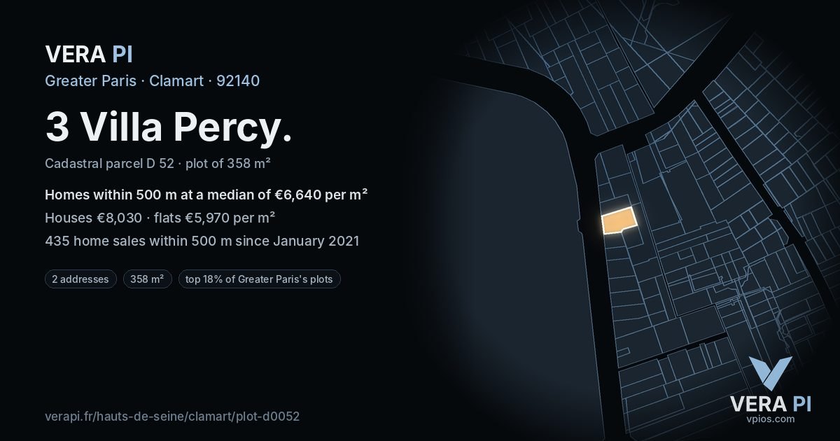 3 Villa Percy, Clamart at night – the plot lit, the parcels around coloured by the prices near them