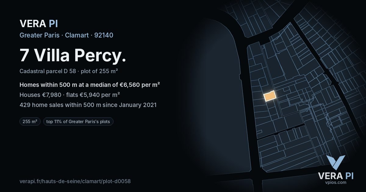 7 Villa Percy, Clamart at night – the plot lit, the parcels around coloured by the prices near them