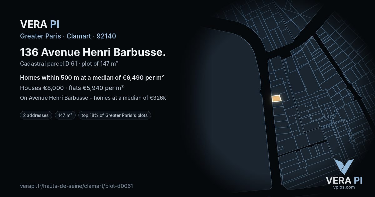 136 Avenue Henri Barbusse, Clamart at night – the plot lit, the parcels around coloured by the prices near them