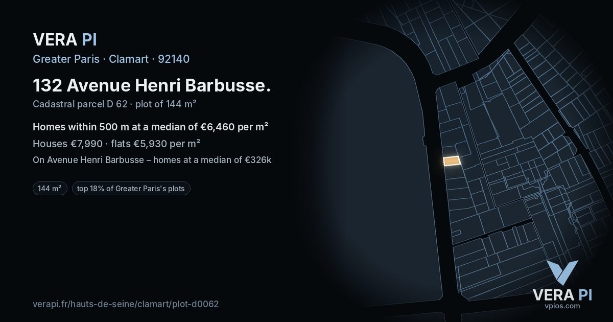 132 Avenue Henri Barbusse, Clamart at night – the plot lit, the parcels around coloured by the prices near them