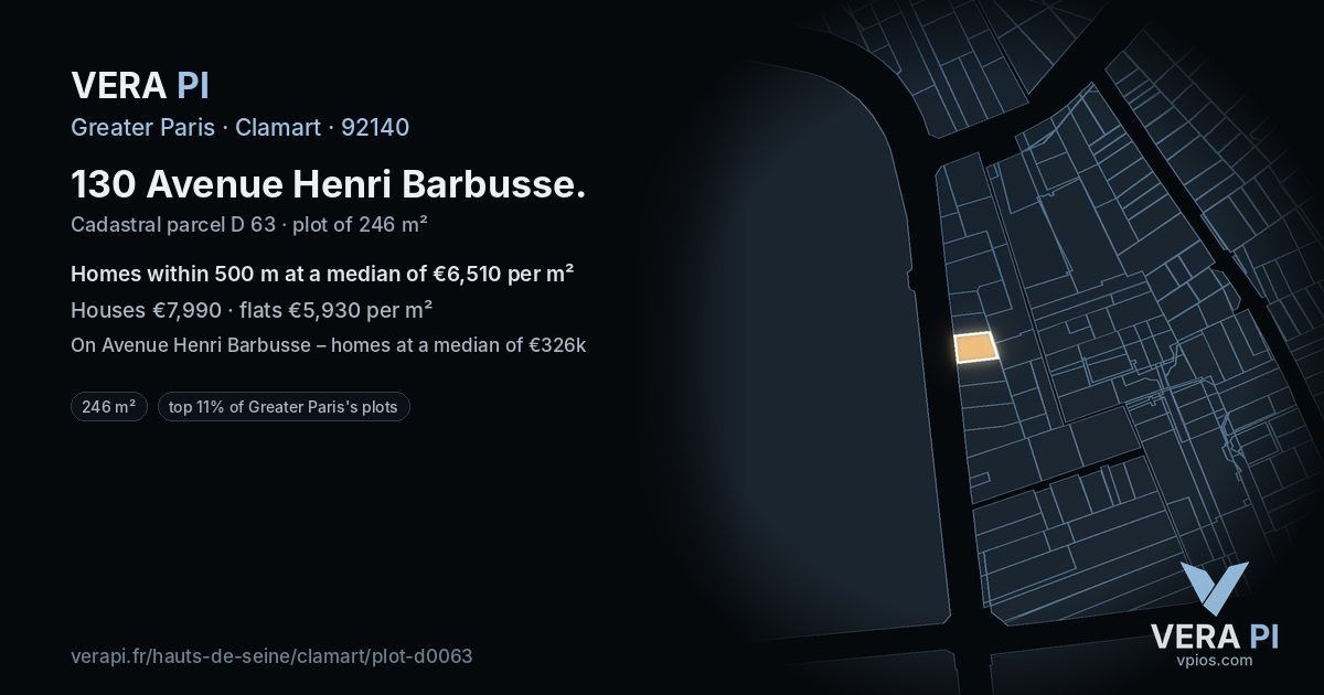 130 Avenue Henri Barbusse, Clamart at night – the plot lit, the parcels around coloured by the prices near them