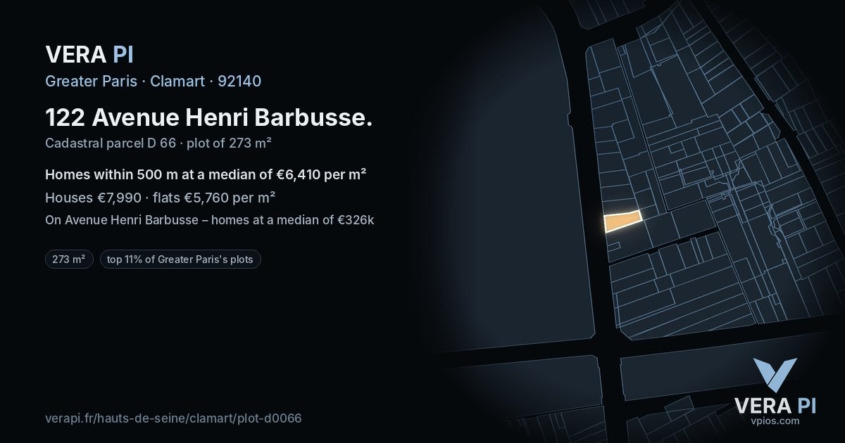 122 Avenue Henri Barbusse, Clamart at night – the plot lit, the parcels around coloured by the prices near them