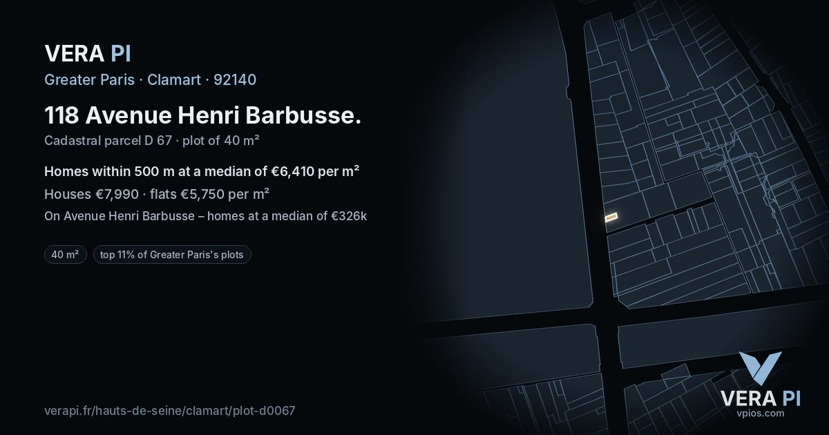 118 Avenue Henri Barbusse, Clamart at night – the plot lit, the parcels around coloured by the prices near them