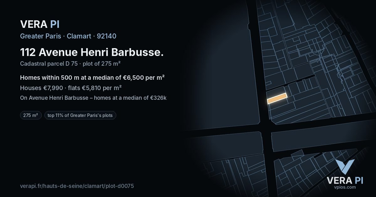 112 Avenue Henri Barbusse, Clamart at night – the plot lit, the parcels around coloured by the prices near them