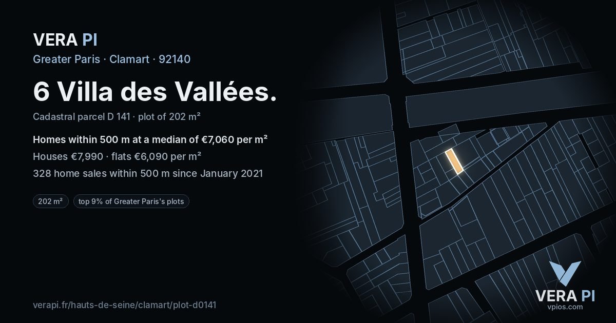6 Villa des Vallées, Clamart at night – the plot lit, the parcels around coloured by the prices near them